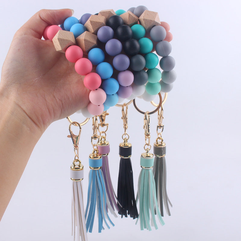 Wholesale Silicone Beaded Tassel Wrist Keychain